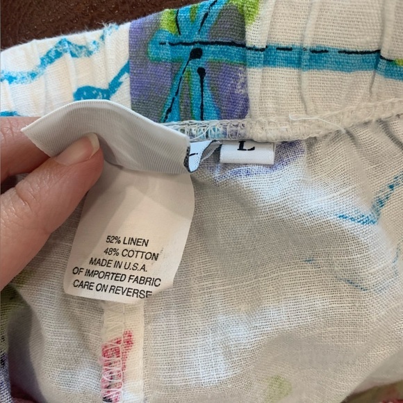 Hot Cotton Marc Ware Linen Cotton Blend Beach Theme Wide Leg Pull On Pants L - Picture 6 of 10